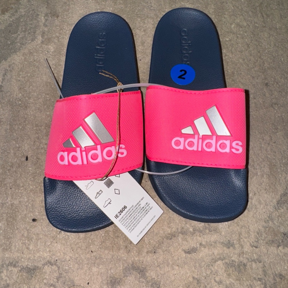 Adidas Pink and Navy Adilette‎ shower Slide Sandals shoes